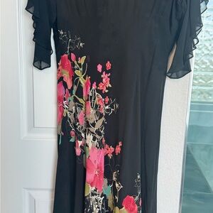 Adrianna Papell Black Dress with Pink Floral Design